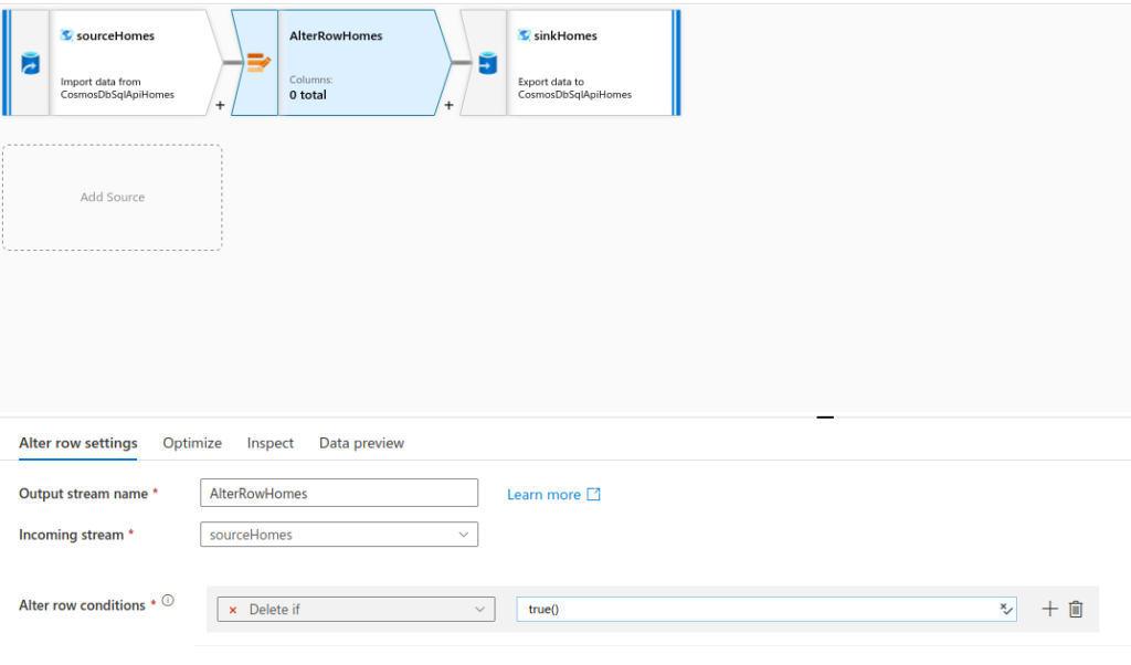 Azure Data Factory DataFlow Alter Row