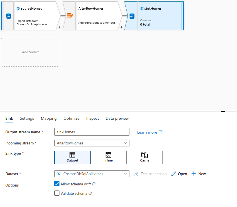 Azure Data Factory DataFlow Sink