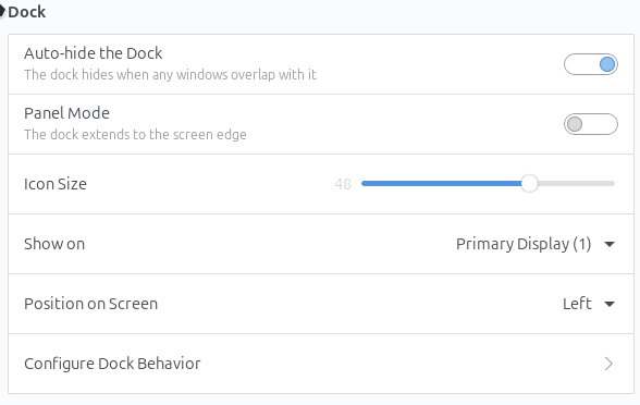 Ubuntu 24.04 dock settings